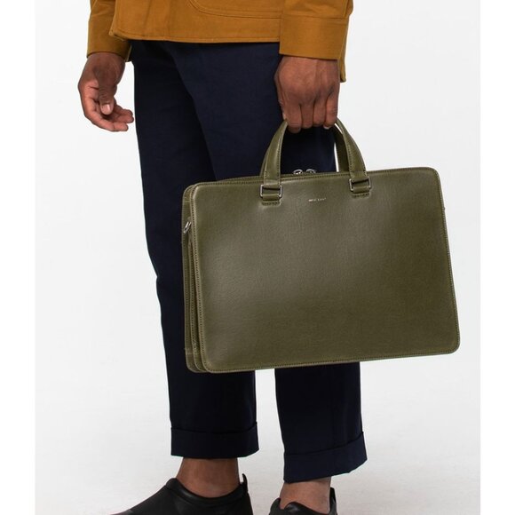 Matt & Nat David Vintage Vegan Leather Olive Green Laptop Bag Briefcase Tote - Picture 4 of 7